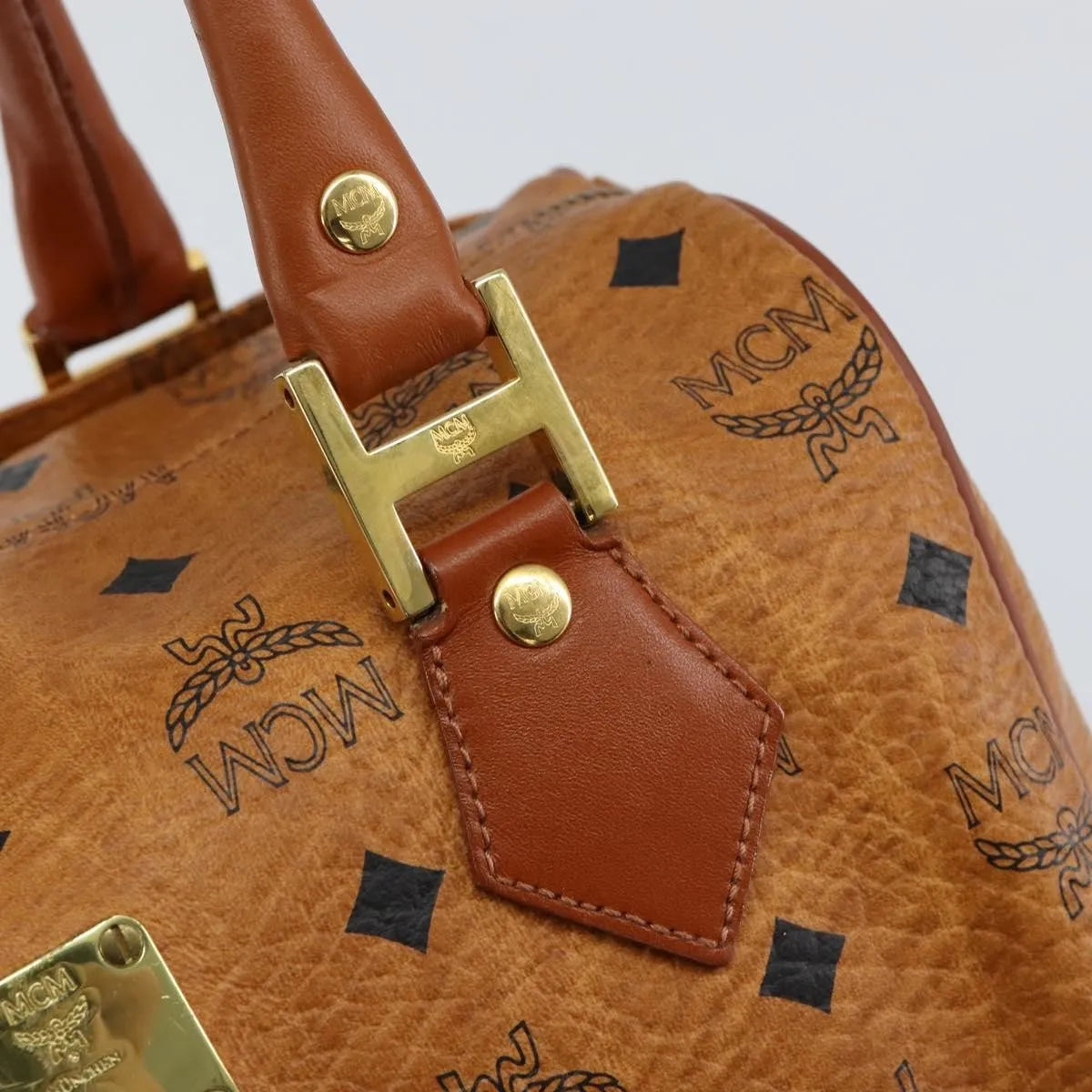 MCM Visetos Logogramme Canvas And Leather Brown Leather Handbag (Pre-Owned)
