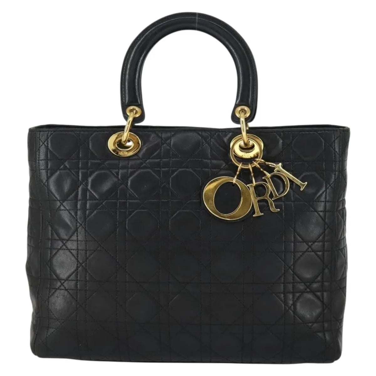 Christian Dior Lady Cannage Matelassé Black Leather Tote Bag Bag (Pre-Owned)