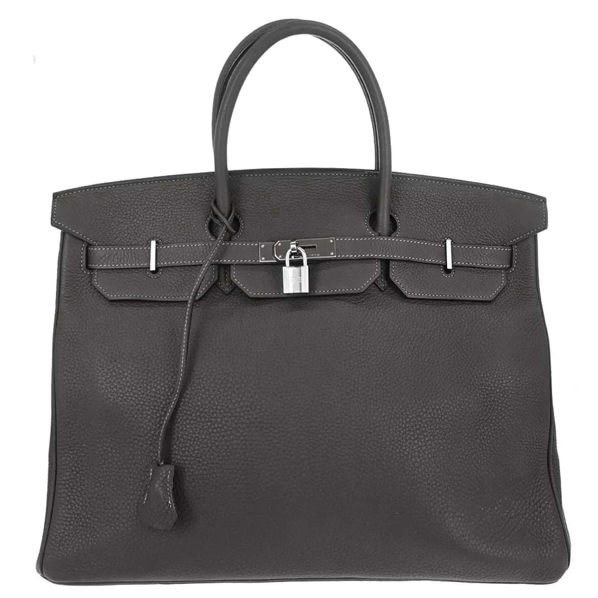 Hermes Birkin Handbag Grey Clemence With Palladium Hardware Gray Leather Handbag (Pre-Owned)