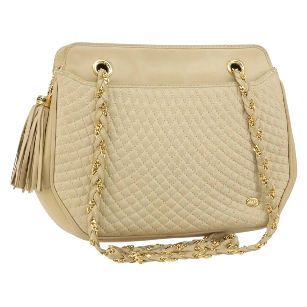 Bally Vintage Chain Quilted Leather Beige Leather Shoulder Bag Bag (Pre-Owned)