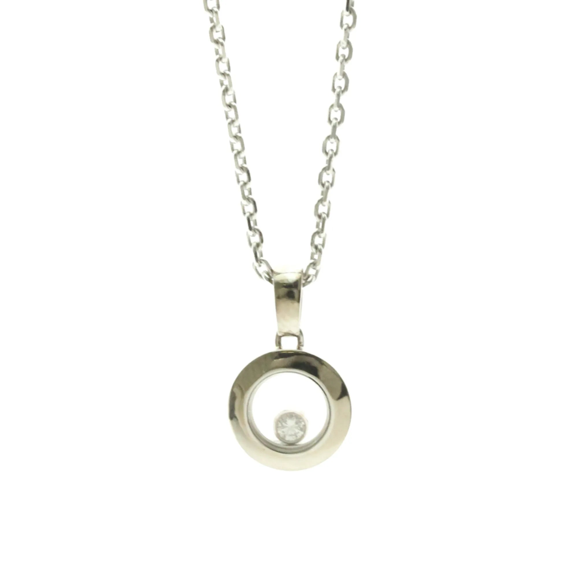 Chopard Happy Diamonds Round Pendant 18K White Gold With 1 Floating Diamond Silver White_Gold Necklace Jewelry (Pre-Owned)