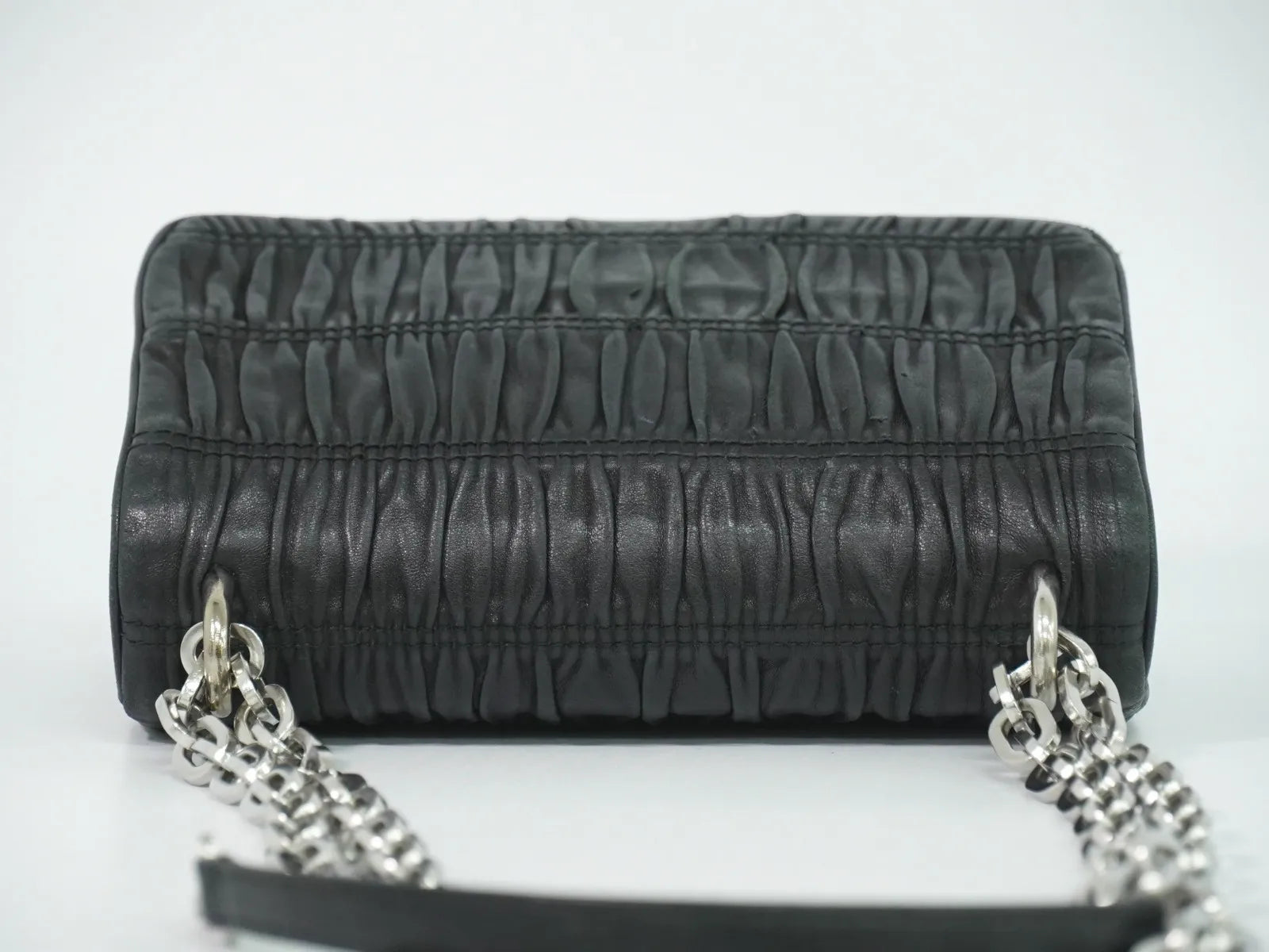 Prada Compartment Chain Flap Nappa Gaufre Black Leather Shoulder Bag Bag (Pre-Owned)