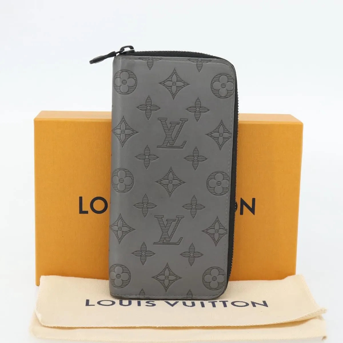 Louis Vuitton Zippy Wallet Vertical Monogram Shadow Leather Gray Leather Wallets Accessory (Pre-Owned)