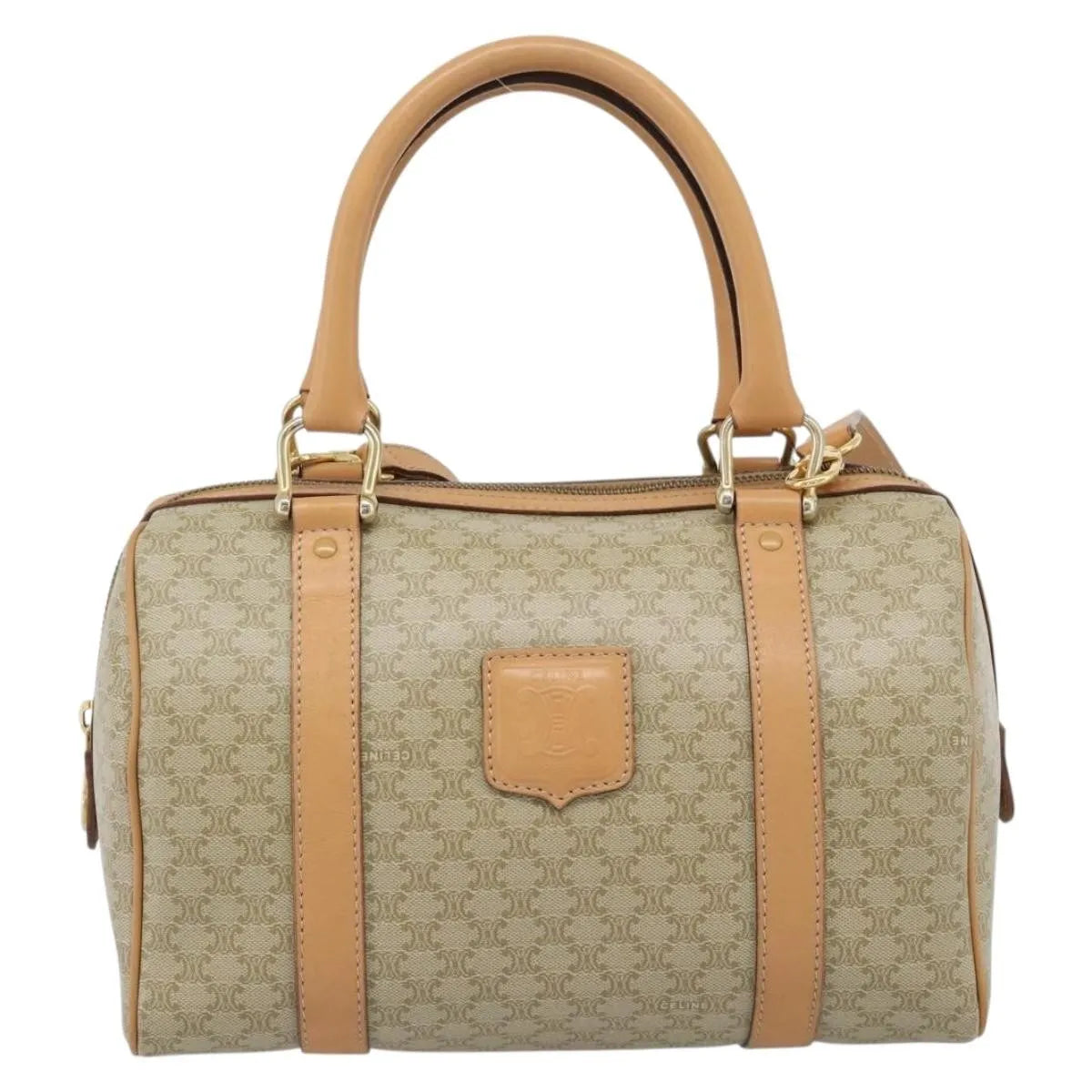 Celine Vintage Macadam Boston Canvas Beige Canvas Handbag (Pre-Owned)