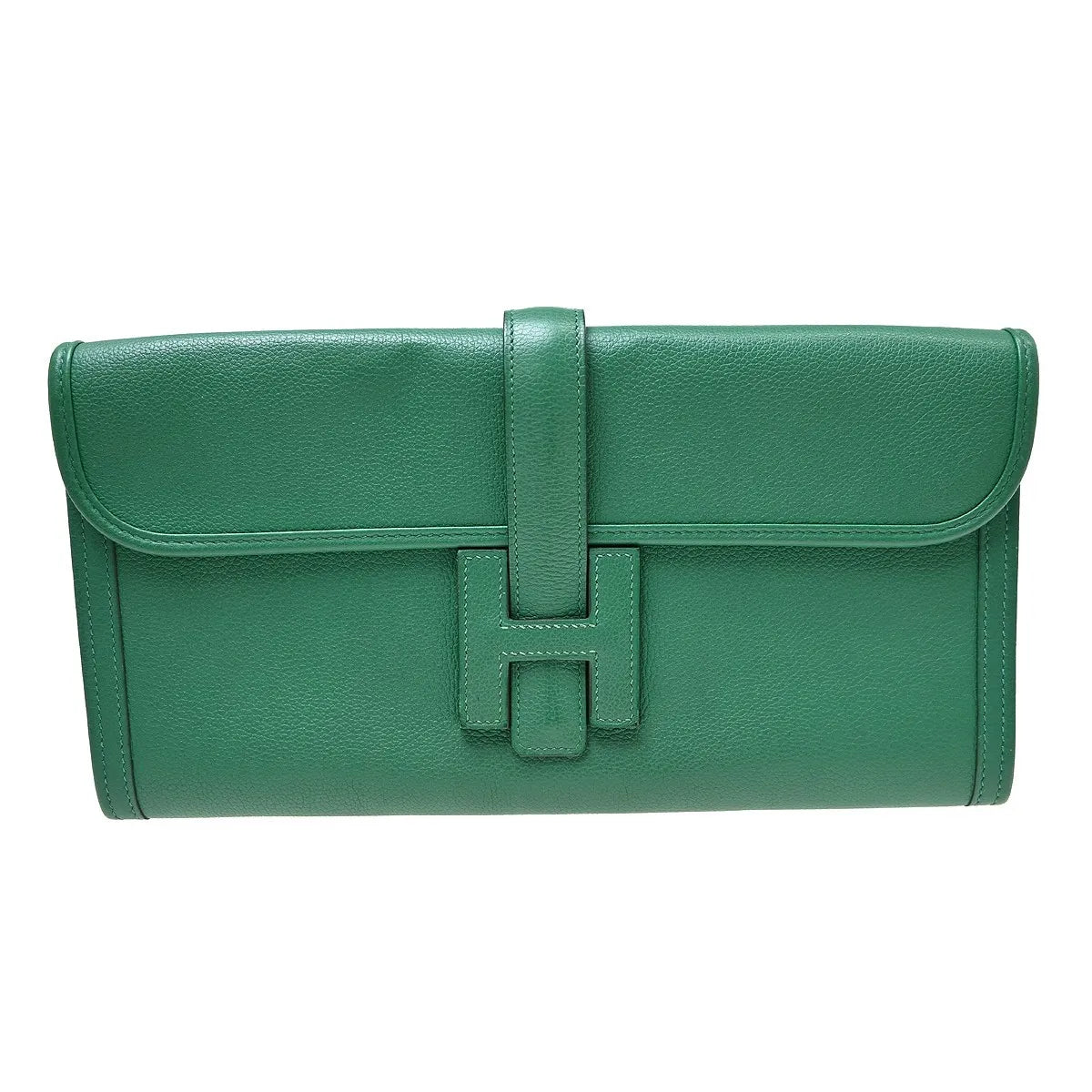 Hermes Jige Elan Clutch Epsom Green Leather Clutche & Pouche Bag (Pre-Owned)