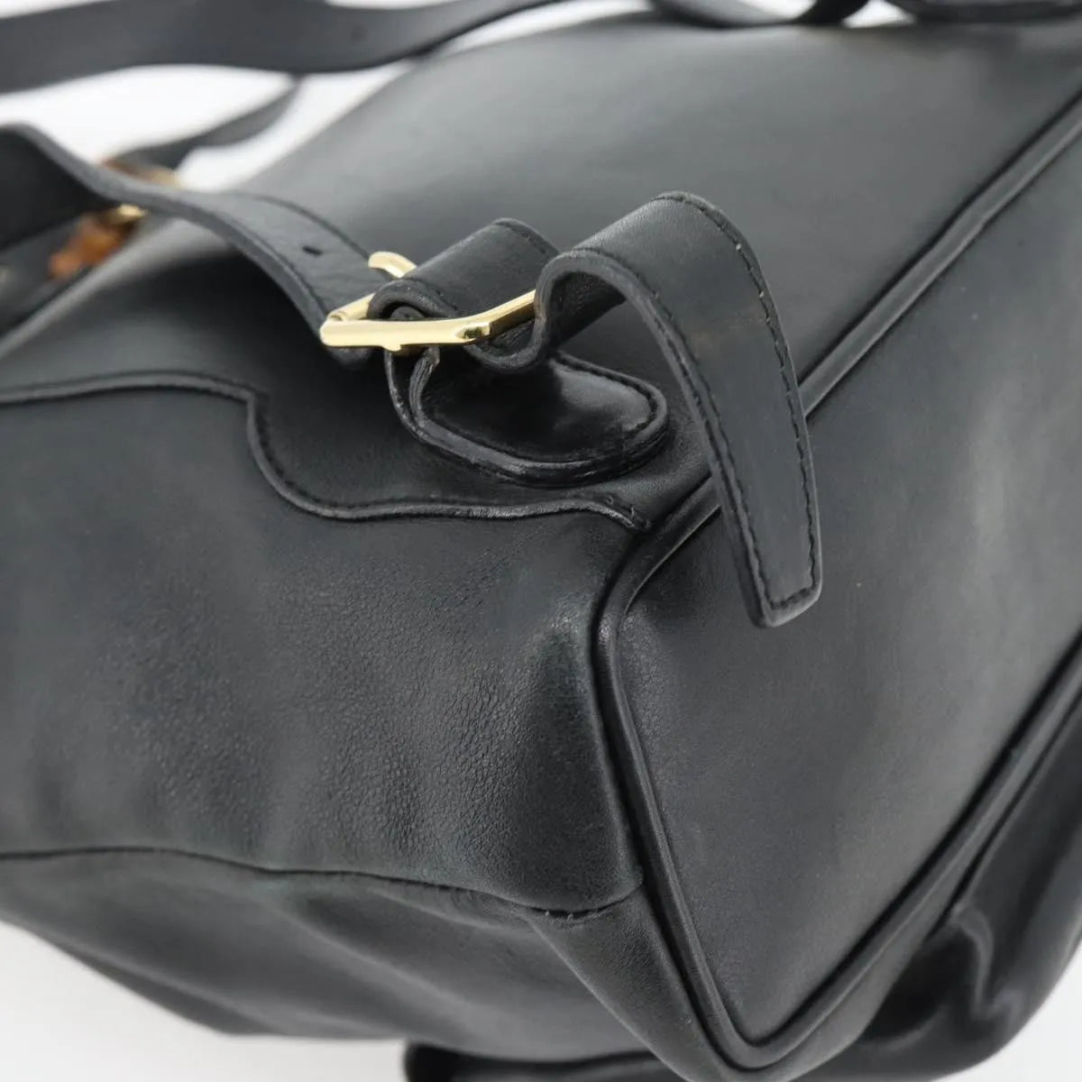 Gucci Vintage Bamboo Leather Black Leather Backpack Bag (Pre-Owned)