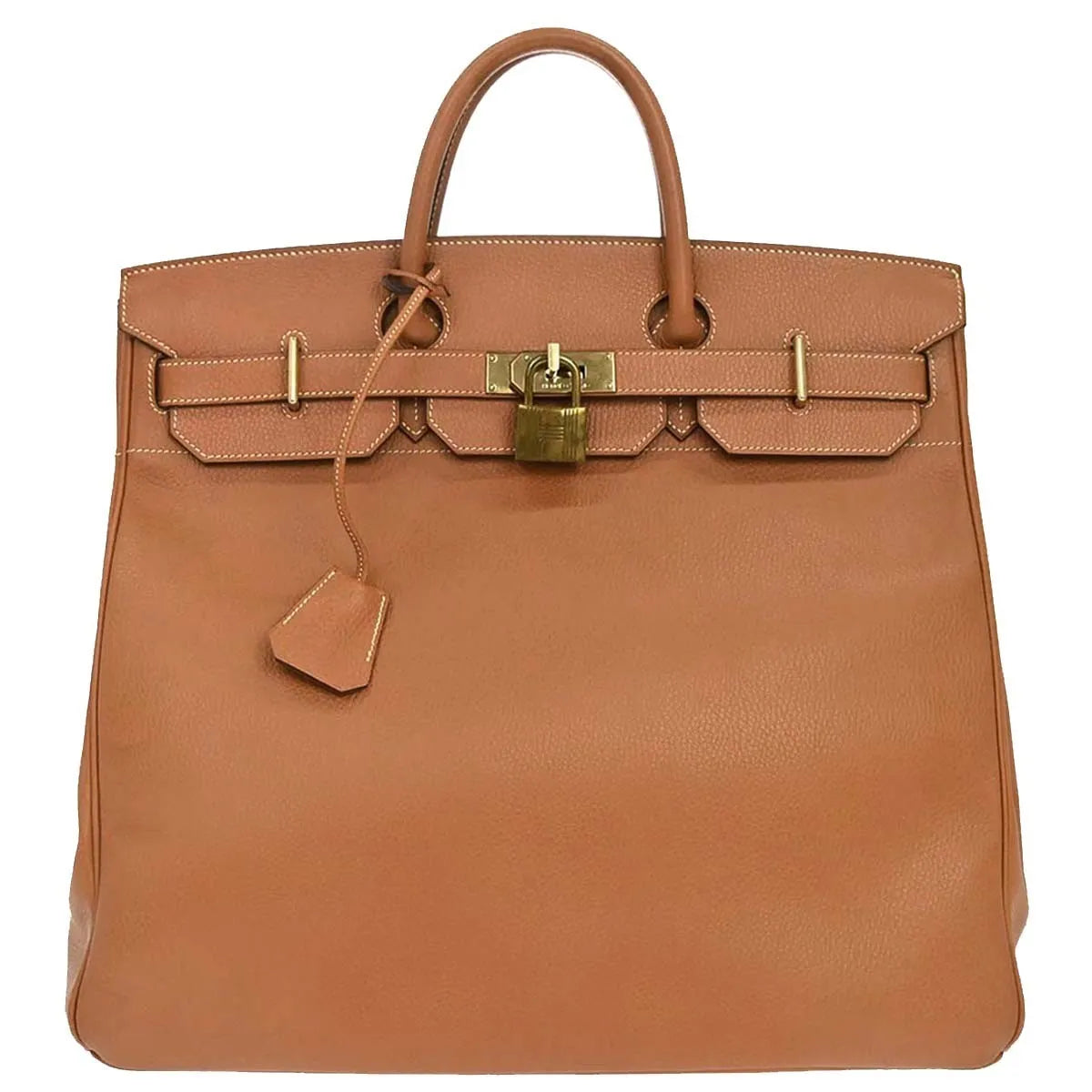 Hermes Hac Birkin Black Fjord With Palladium Hardware Brown Leather Handbag (Pre-Owned)