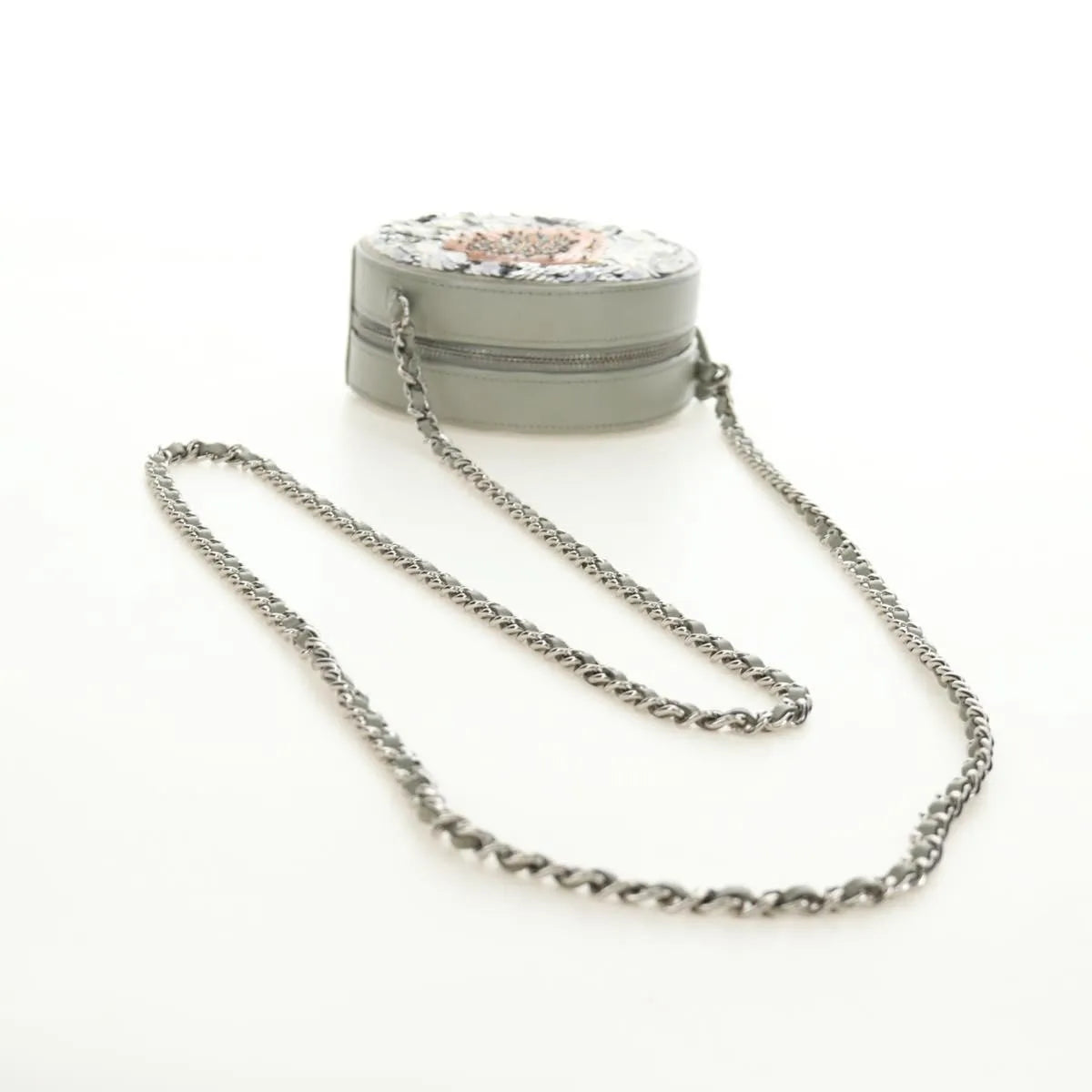 Chanel Round Clutch With Chain Sequins Gray Leather Clutche & Pouche Bag (Pre-Owned)