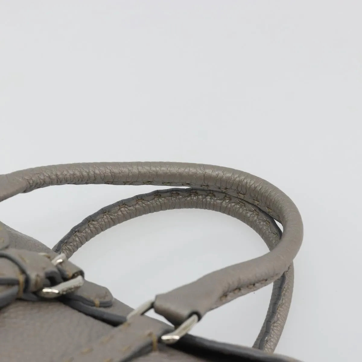 Fendi Selleria Linda Satchel Pebbled Leather Gray Leather Handbag (Pre-Owned)