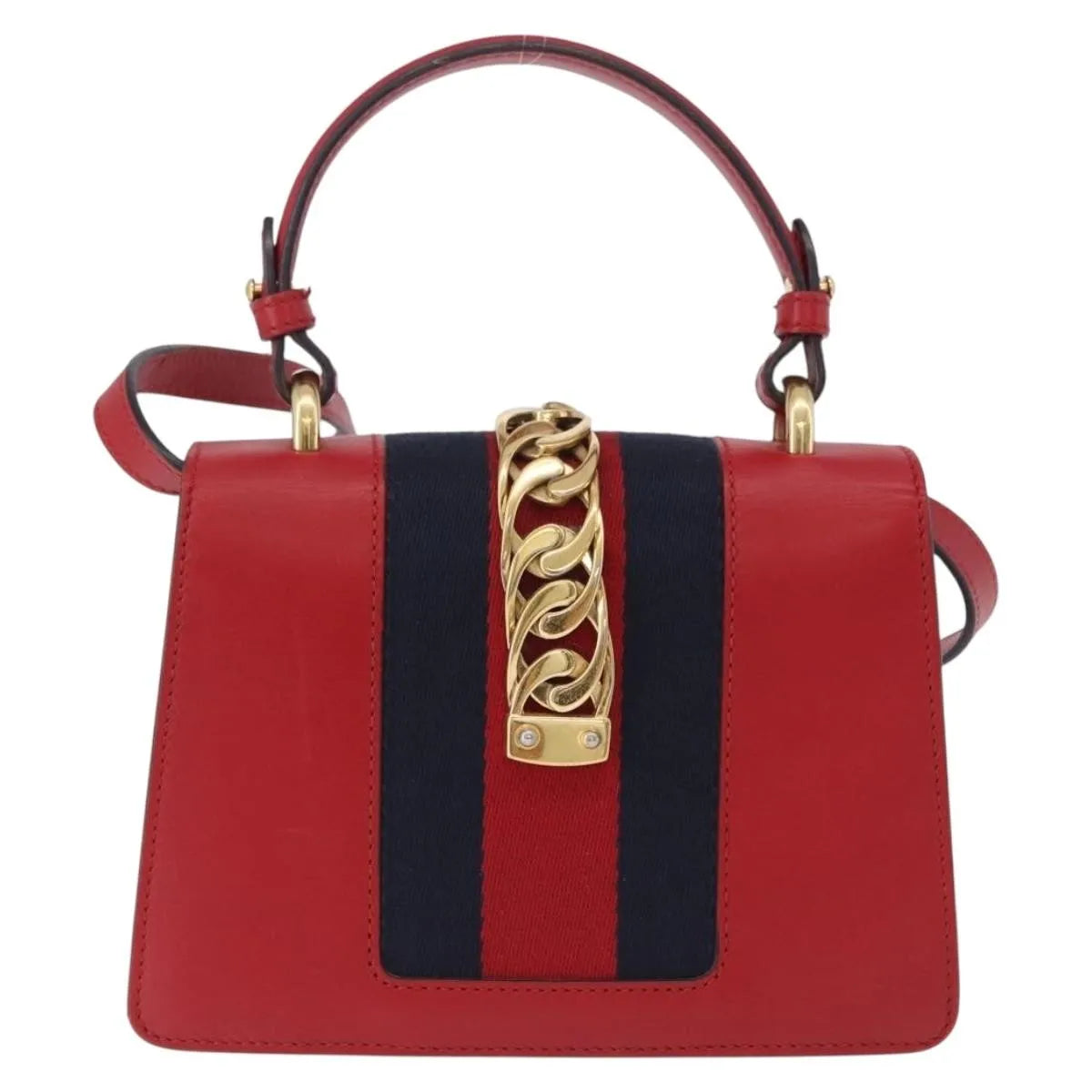 Gucci Sylvie Belt Leather Red Leather Handbag (Pre-Owned)