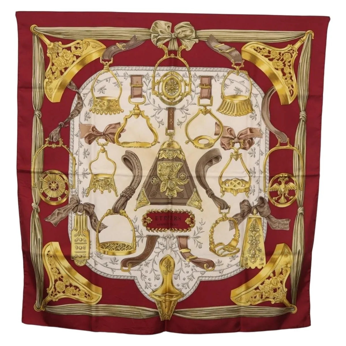 Hermes Carré 90 Silk Multicolor Burgundy Silk Scarve & Shawl Accessory (Pre-Owned)