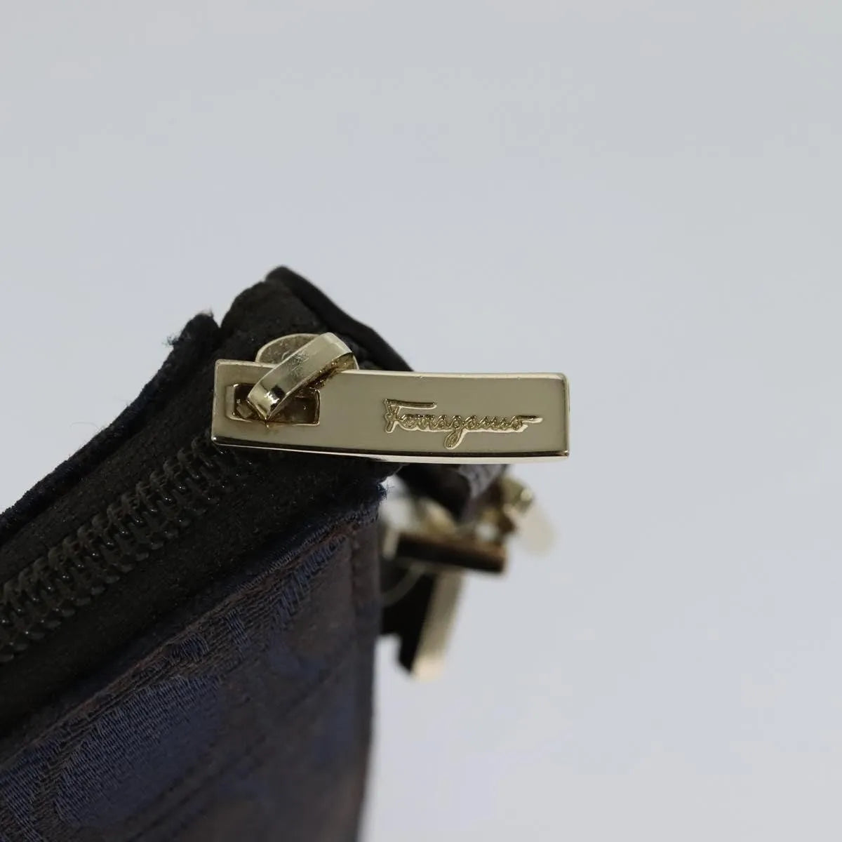 Salvatore Ferragamo Gancini Canvas Navy Canvas Handbag (Pre-Owned)