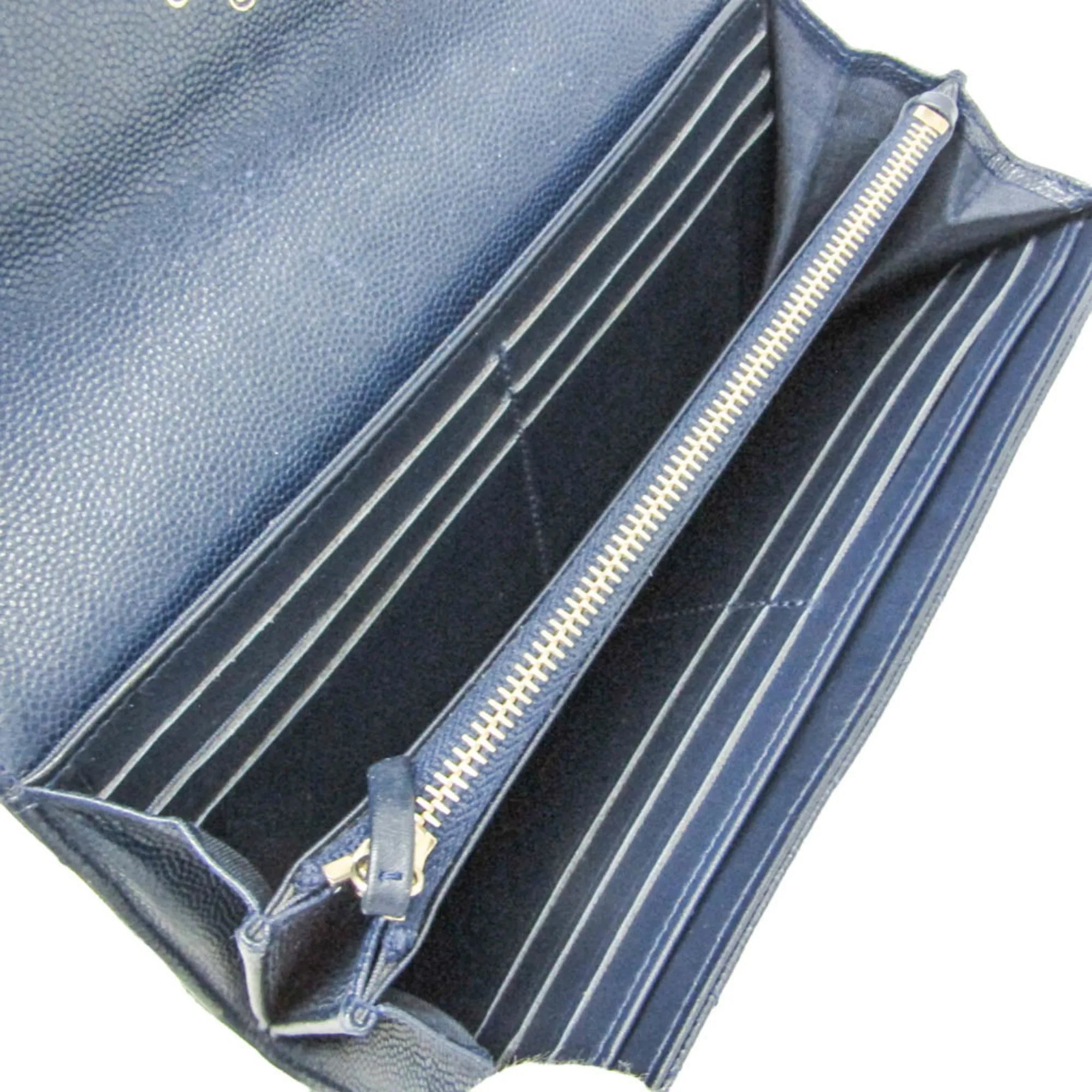 Chanel Matelasse Zippy Cc Navy Calfskin Wallets Accessory (Pre-Owned)