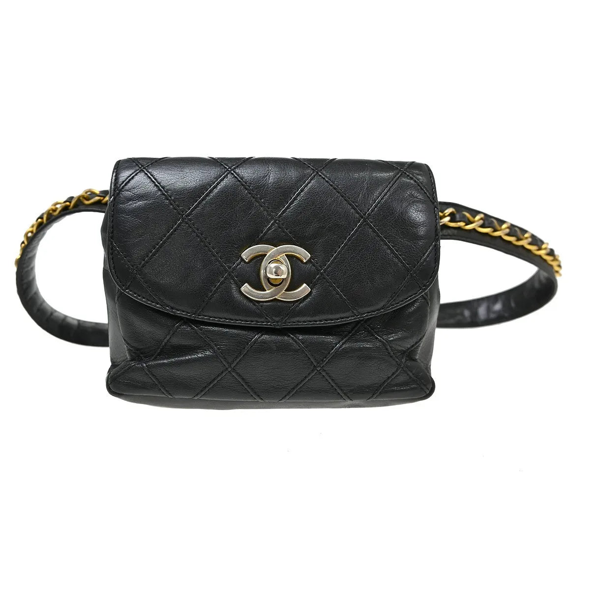 Chanel Vintage Cc Flap Waist Quilted Leather Black Leather Clutche & Pouche Bag (Pre-Owned)