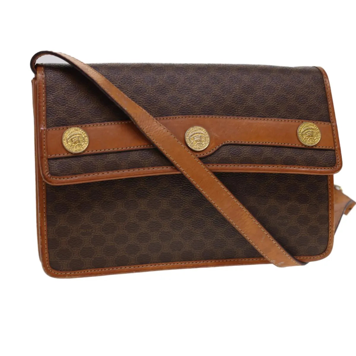 Celine Vintage Macadam Canvas And Leather Brown Canvas Shoulder Bag Bag (Pre-Owned)