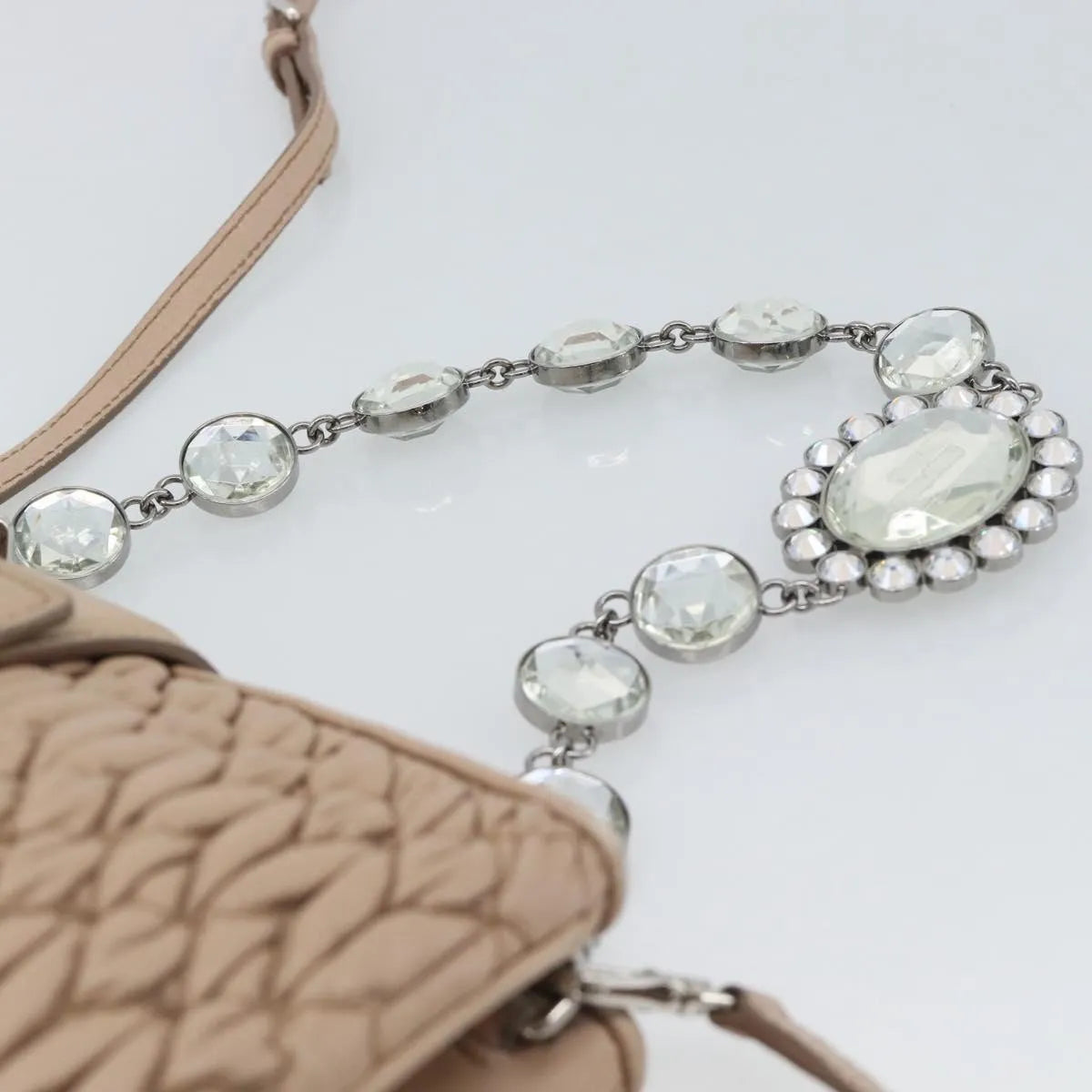 Miu Miu Crystal Convertible Chain Matelasse Leather Pink Leather Shoulder Bag Bag (Pre-Owned)