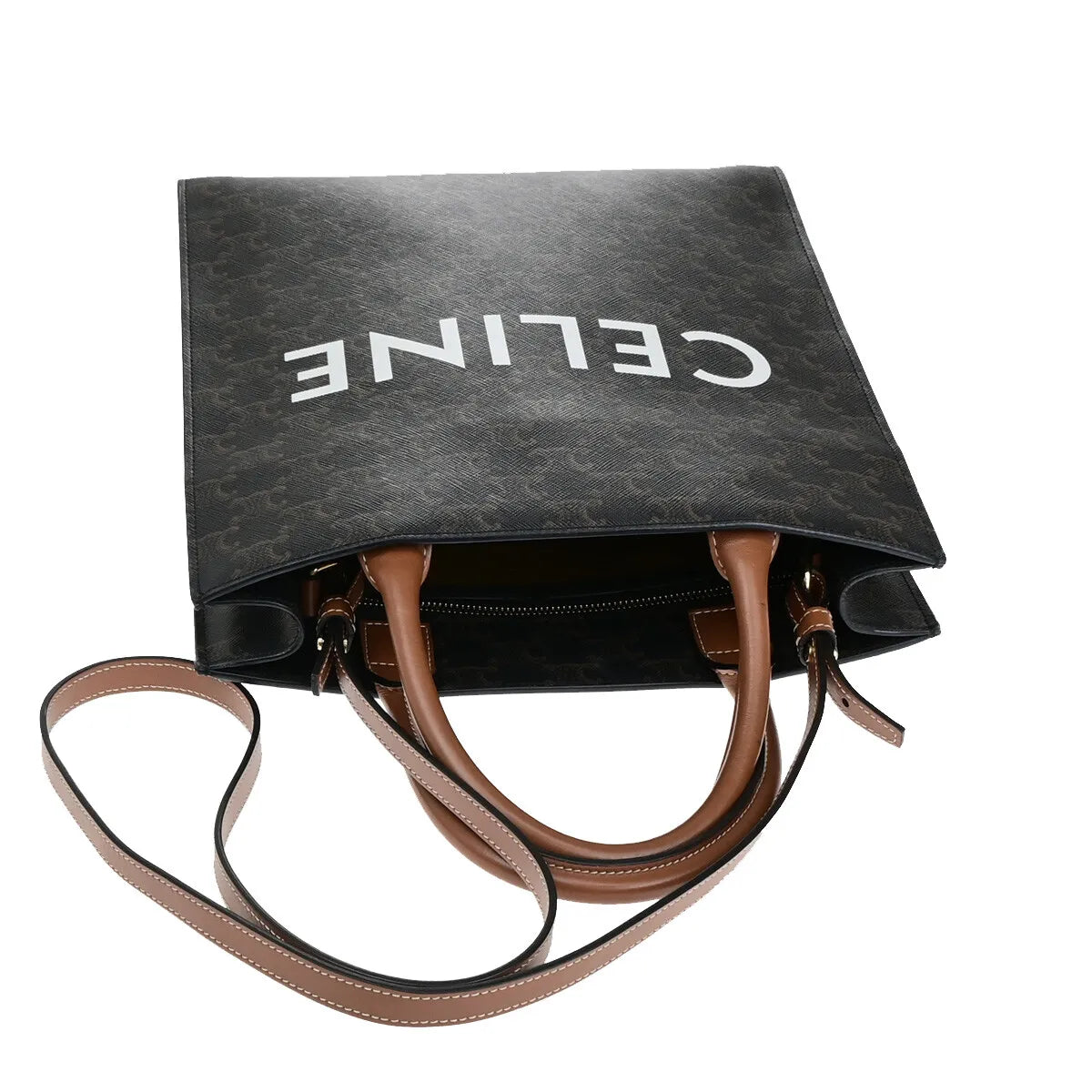 Celine Vertical Cabas Tote Triomphe Coated Canvas Brown Canvas Tote Bag Bag (Pre-Owned)