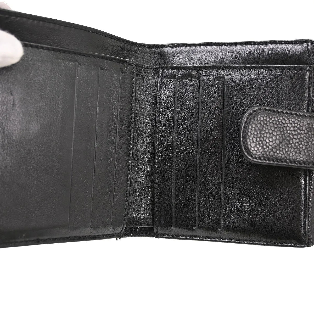 Chanel Vintage Timeless Bifold Caviar Black Leather Wallets Accessory (Pre-Owned)