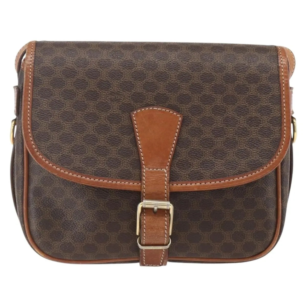 Celine Vintage Macadam Canvas And Leather Brown Canvas Shoulder Bag Bag (Pre-Owned)