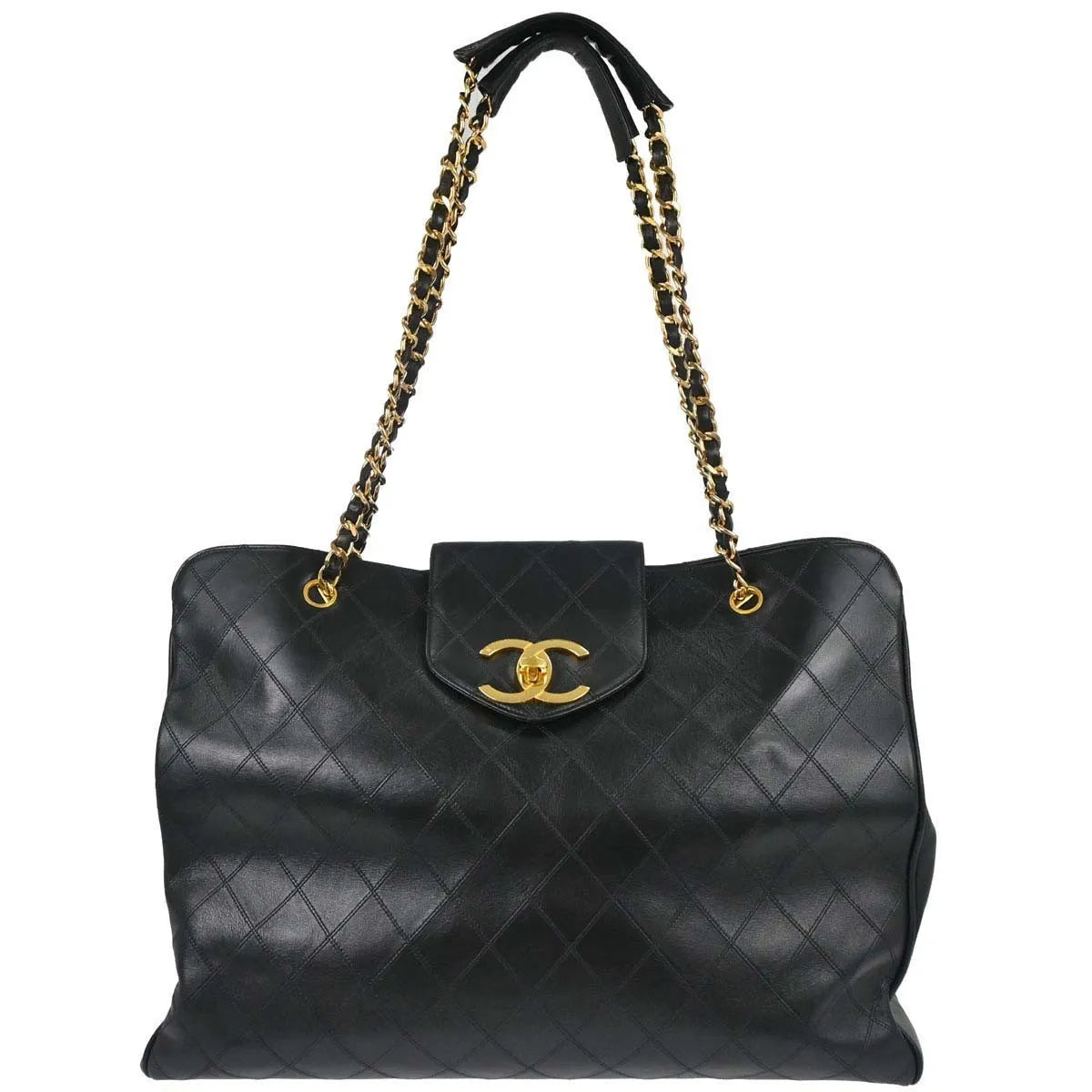 Chanel Vintage Supermodel Weekender Quilted Leather Black Leather Shoulder Bag Bag (Pre-Owned)
