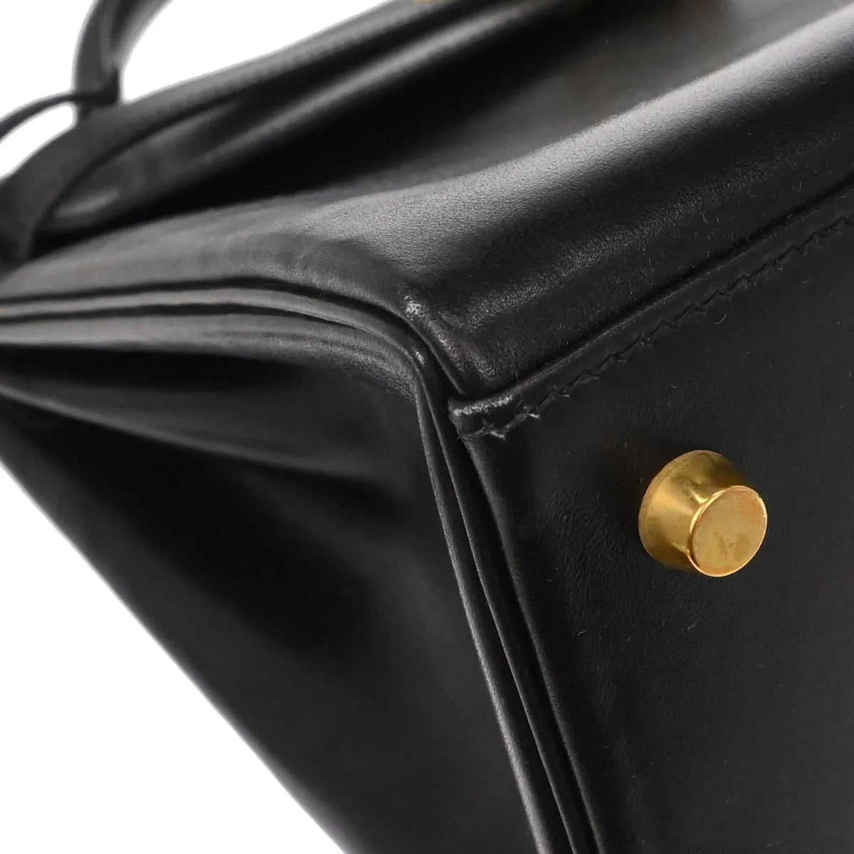 Hermes Kelly Black Box Calf With Gold Hardware Black Leather Handbag (Pre-Owned)