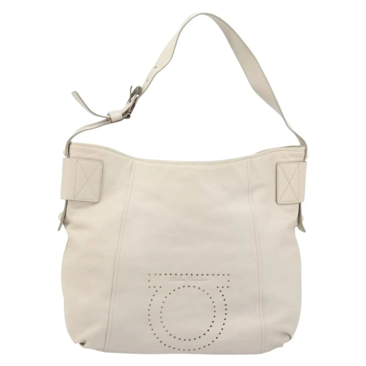 Salvatore Ferragamo Vintage Gancini Hobo Leather White Leather Shoulder Bag Bag (Pre-Owned)