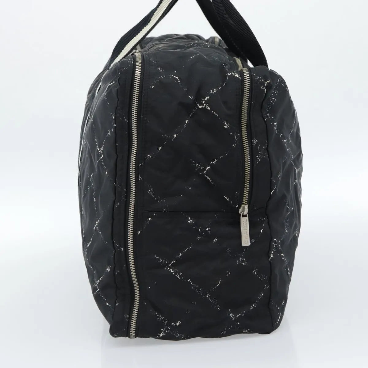 Chanel Travel Line Boston Printed Nylon Black Nylon Handbag (Pre-Owned)