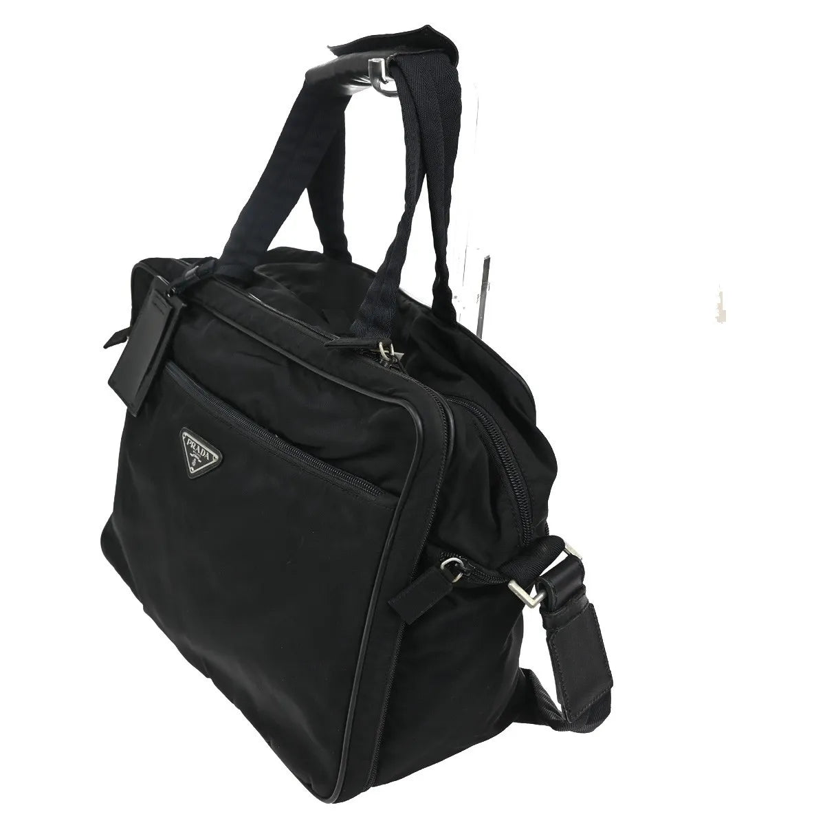 Prada Expandable Front Zip Boston Tessuto Black Nylon Travel Bag Bag (Pre-Owned)