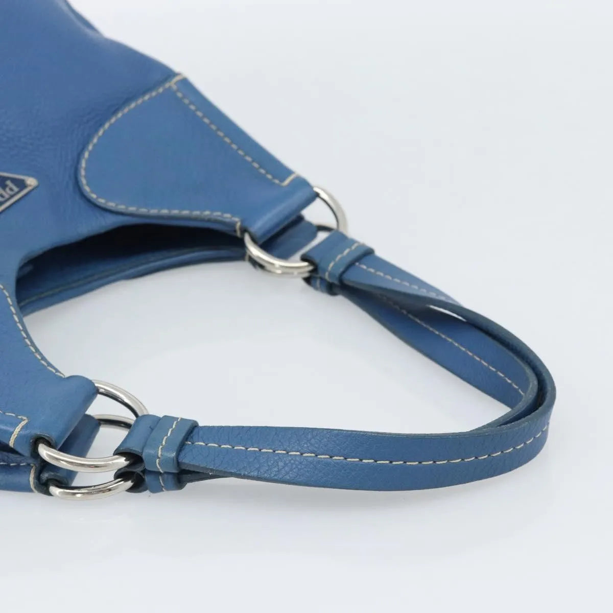 Prada Vitello Daino Convertible Tote Vitello Daino Blue Leather Handbag (Pre-Owned)