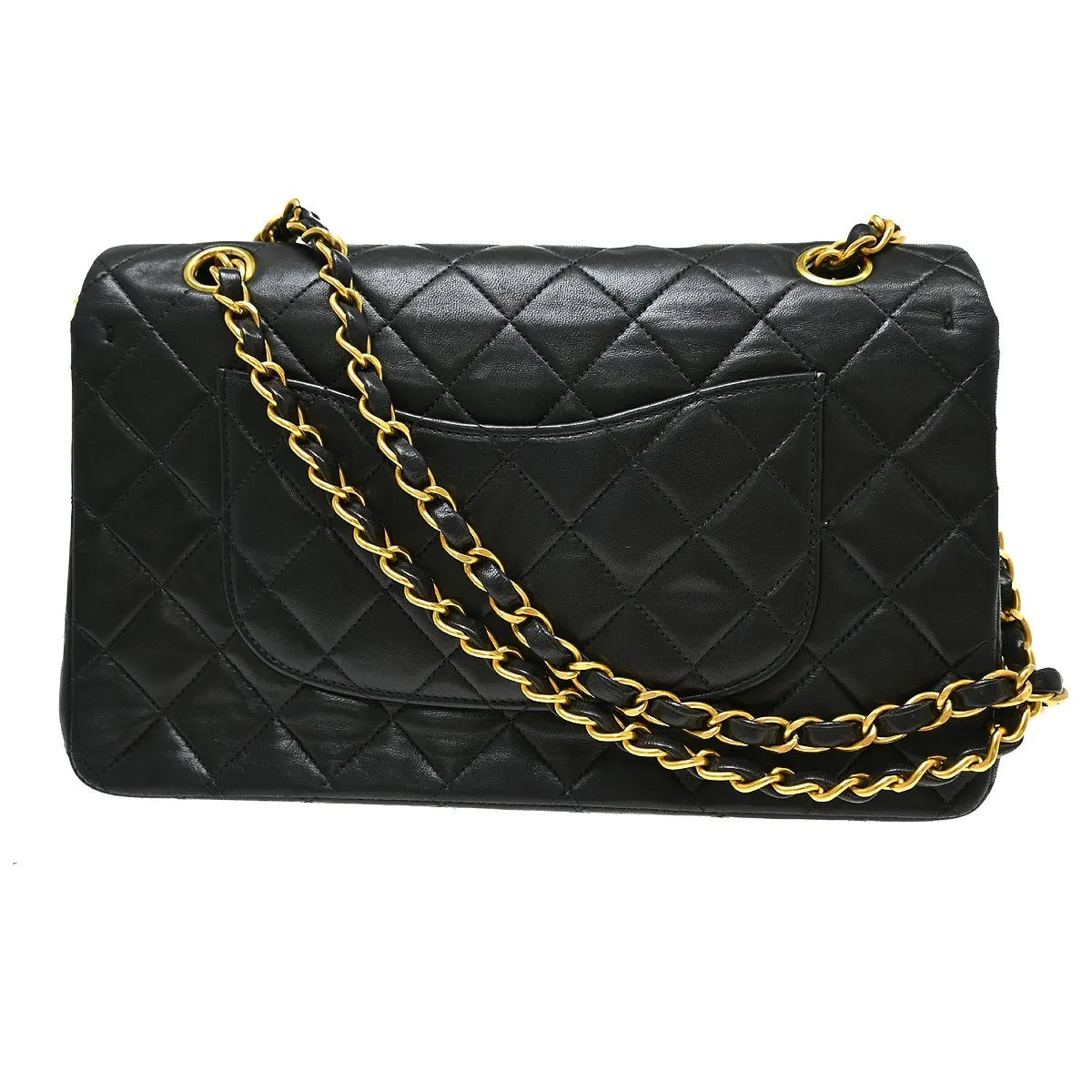 Chanel Timeless - Classic Double Flap Quilted Lambskin Black Leather Shoulder Bag Bag (Pre-Owned)