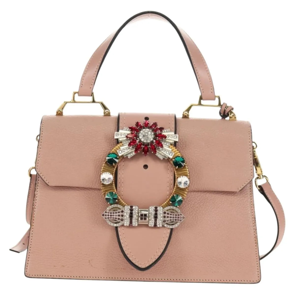 Miu Miu Madras Crystal Buckle Leather Pink Leather Shoulder Bag Bag (Pre-Owned)