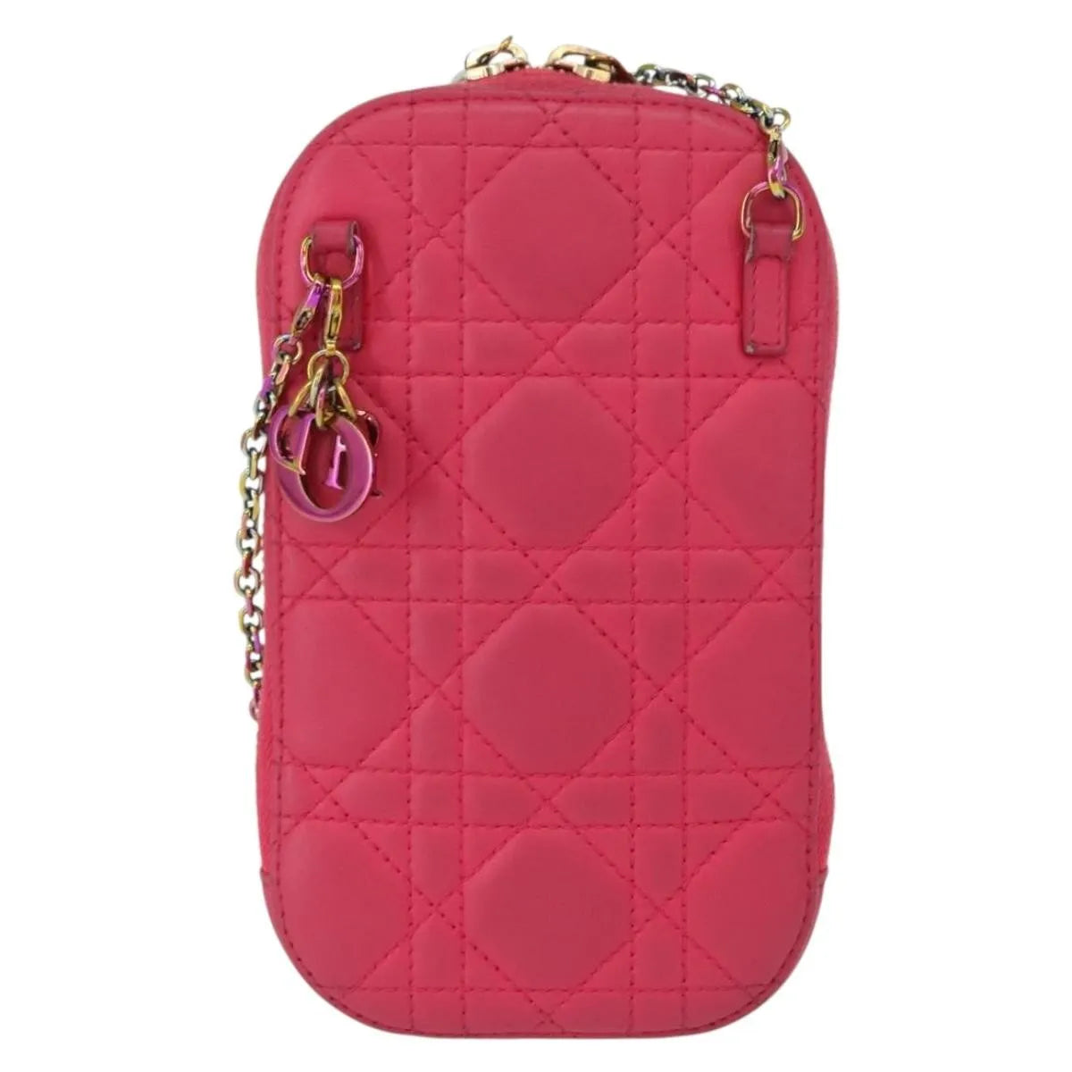 Christian Dior Lady Dior Phone Holder On Chain Cannage Quilt Lambskin Pink Leather Clutche & Pouche Bag (Pre-Owned)
