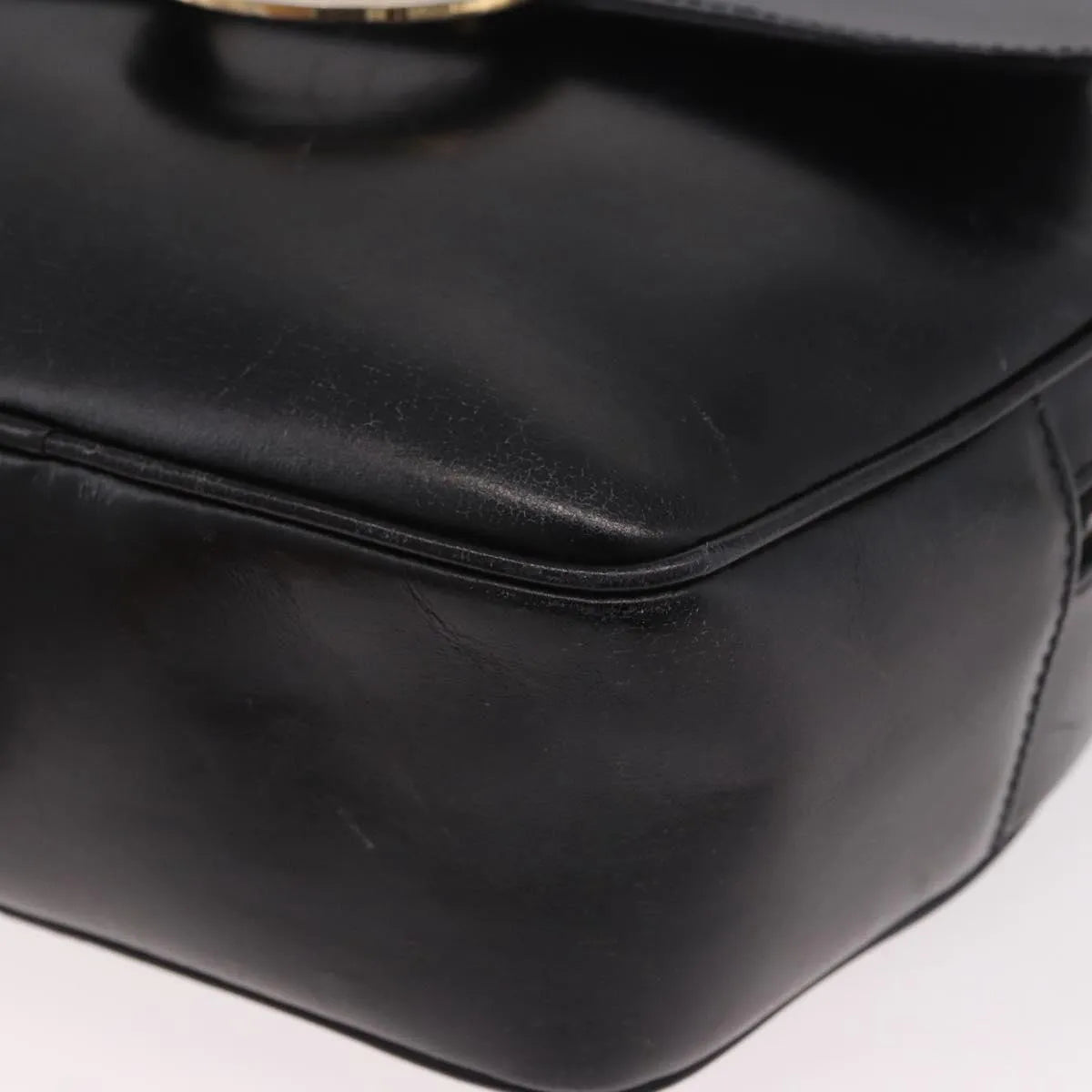 Celine Vintage Circle Logo Leather Black Leather Shoulder Bag Bag (Pre-Owned)