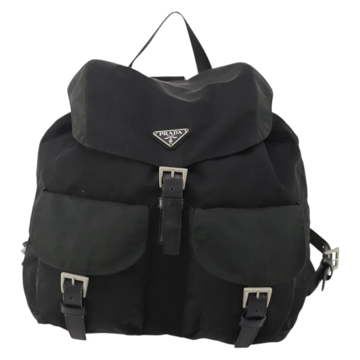 Prada Double Front Pocket Tessuto Black Nylon Backpack Bag (Pre-Owned)