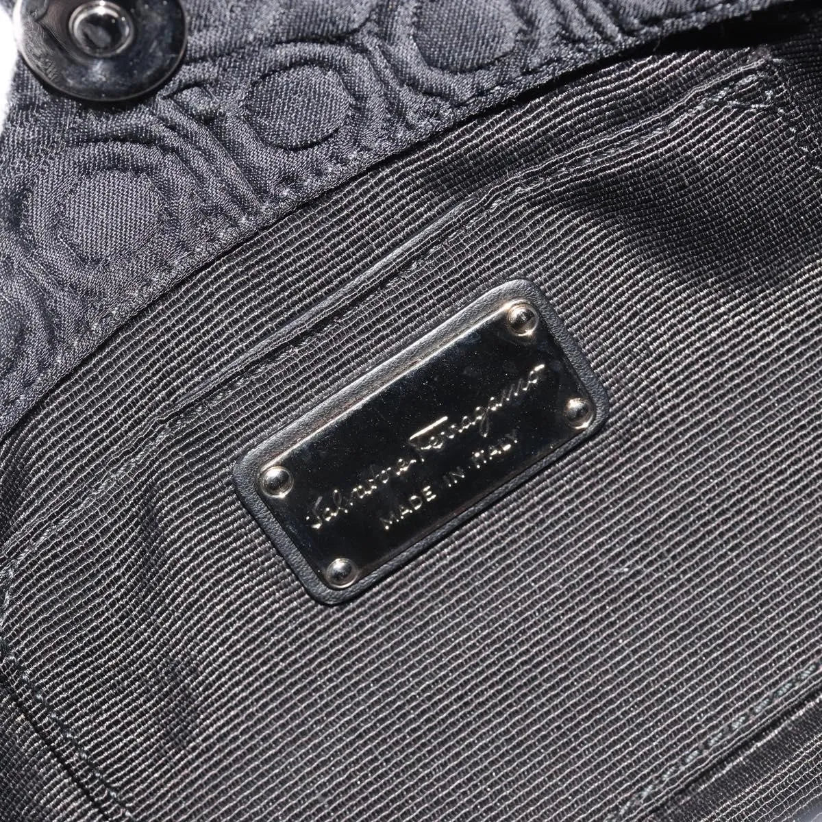 Salvatore Ferragamo Gancini Hobo Leather Black Cotton Handbag (Pre-Owned)