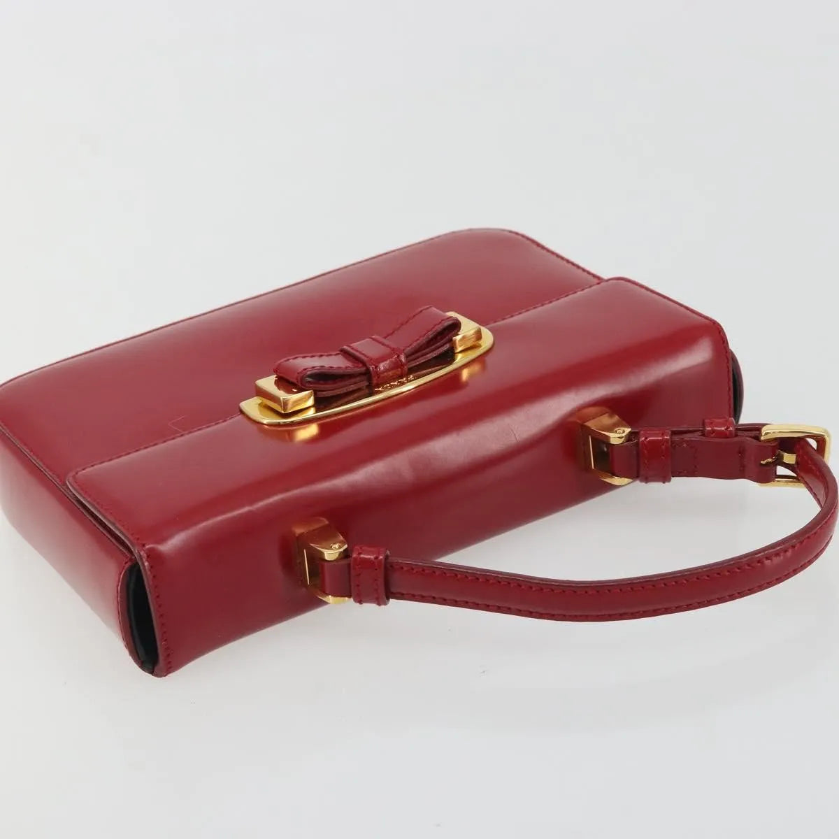 Prada Bow Top Handle Leather Red Leather Handbag (Pre-Owned)