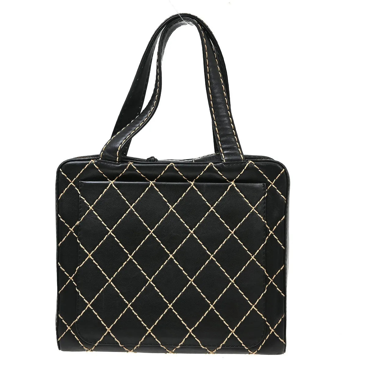 Chanel Surpique Zip Around Satchel Quilted Leather Black Leather Handbag (Pre-Owned)