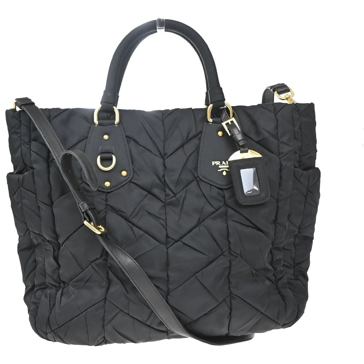 Prada Convertible Side Pocket Tote Chevron Tessuto Black Nylon Tote Bag Bag (Pre-Owned)