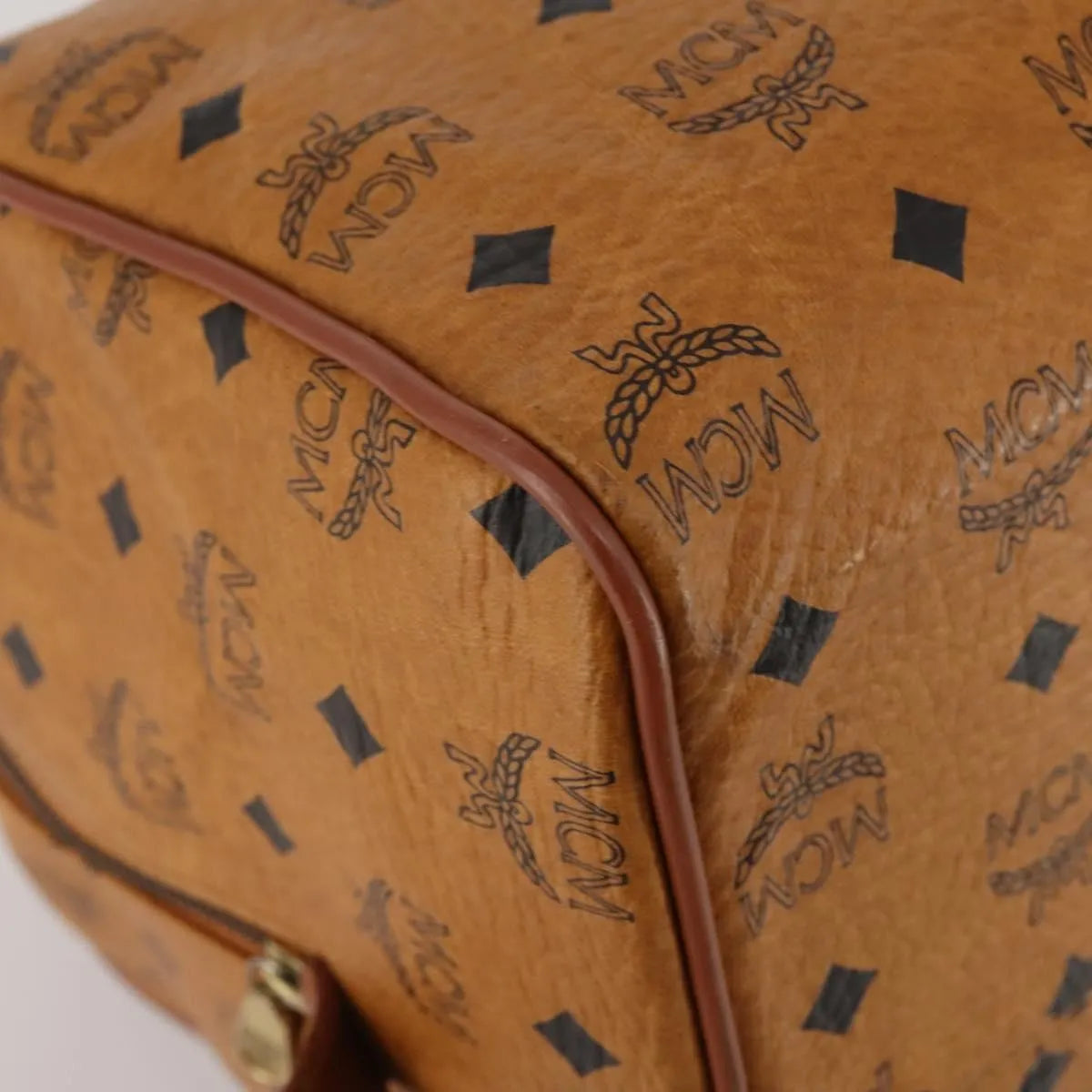 MCM Vicetos Logogram Boston Brown Leather Travel Bag Bag (Pre-Owned)