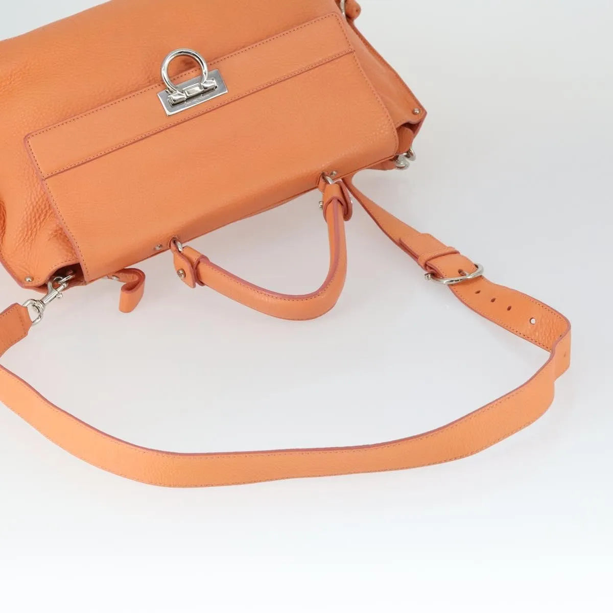 Salvatore Ferragamo Sofia Satchel Grainy Leather Orange Leather Handbag (Pre-Owned)