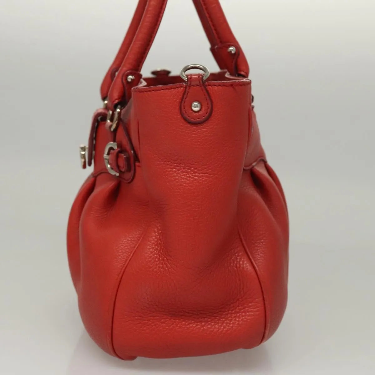 Salvatore Ferragamo Gancini Handle Tote Leather Red Leather Handbag (Pre-Owned)
