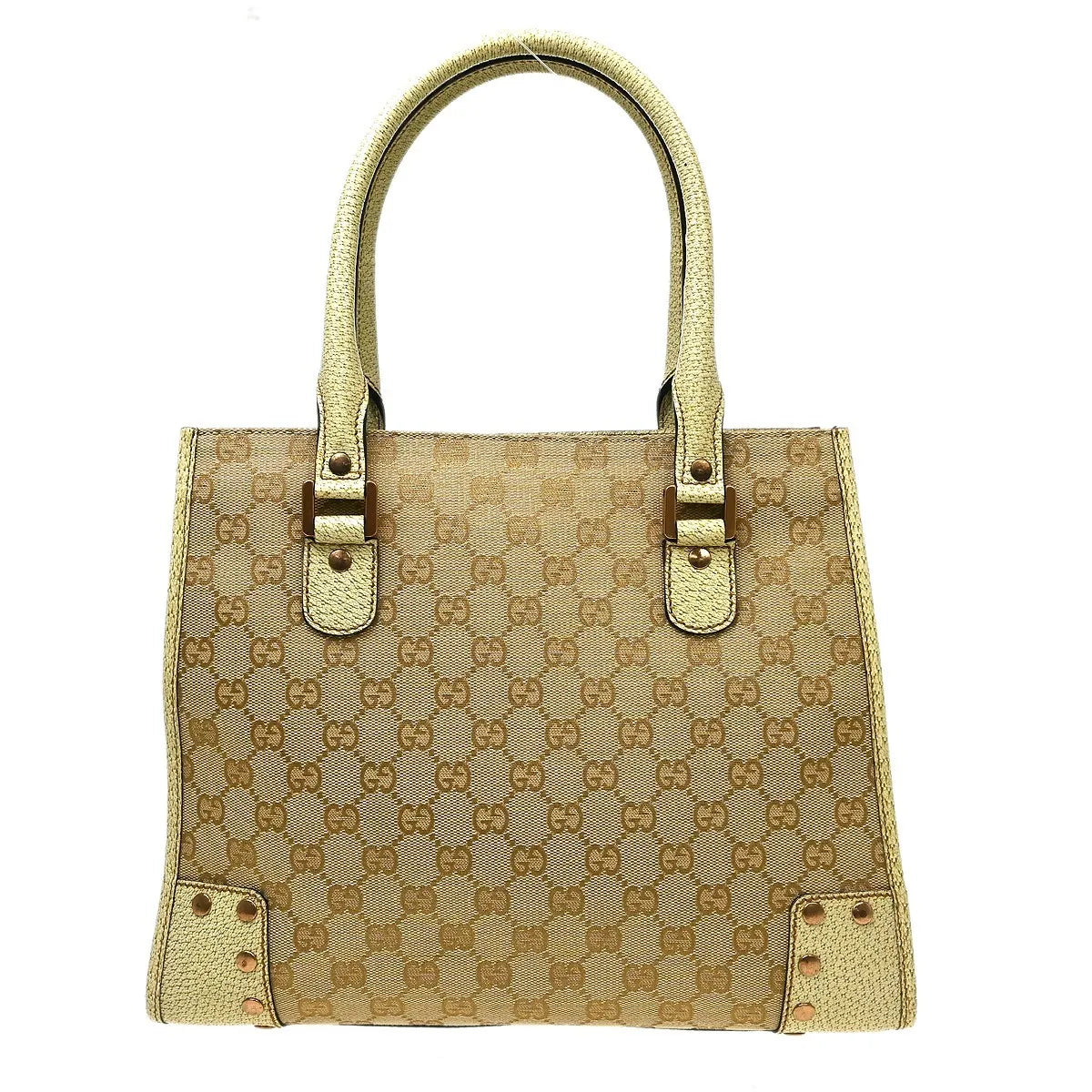 Gucci Miss Gg Tote Gg Canvas With Leather Beige Canvas Handbag (Pre-Owned)