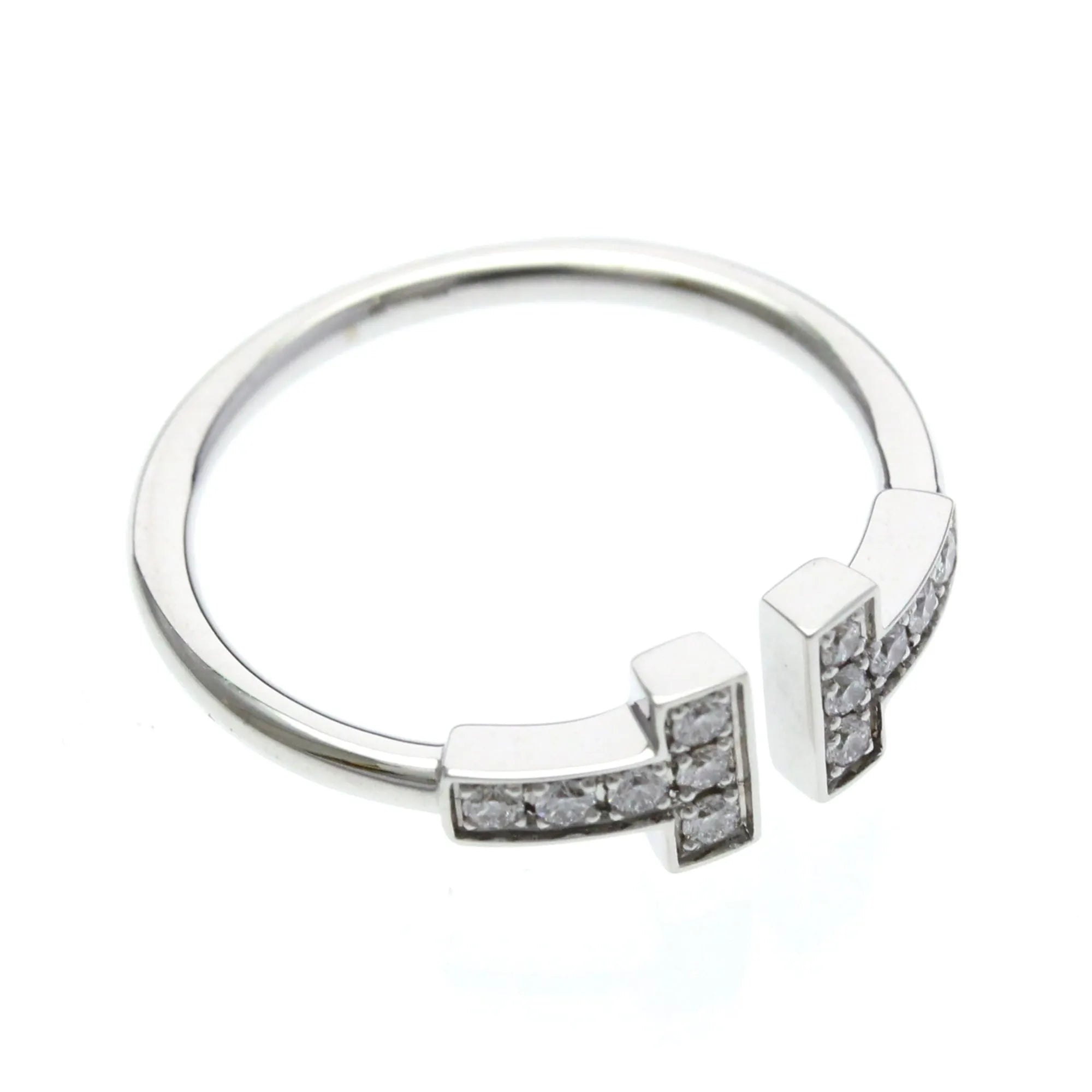 Tiffany & Co. T Wire 18K White Gold With Diamonds Silver White_Gold Ring Jewelry (Pre-Owned)