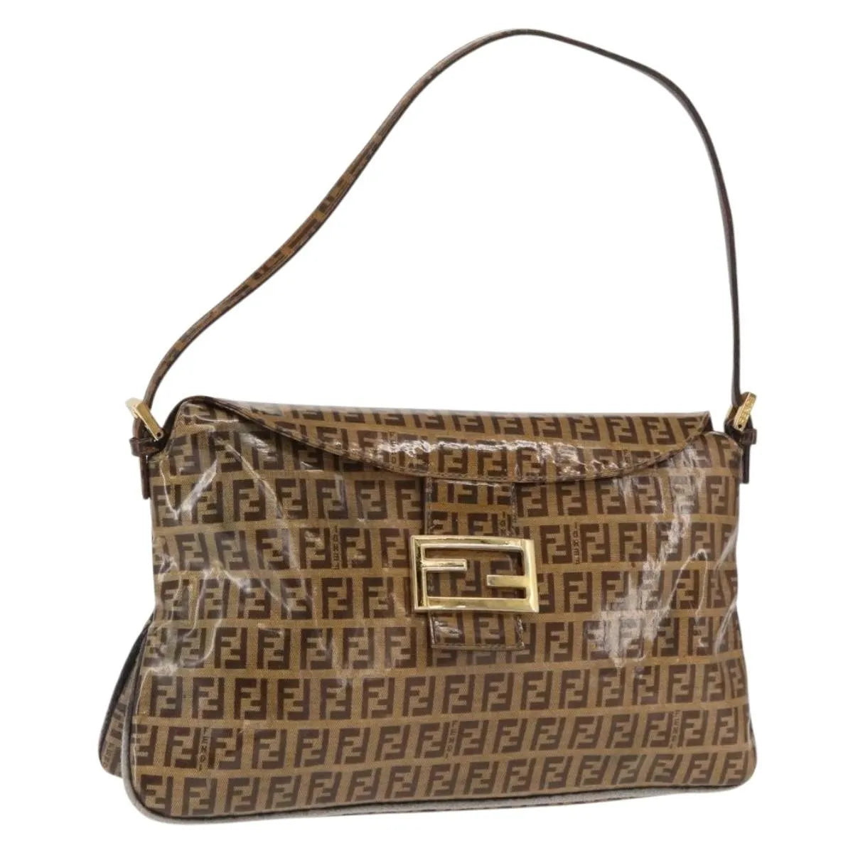 Fendi Mamma Baguette Cuir Verni Brown Pvc Shoulder Bag Bag (Pre-Owned)