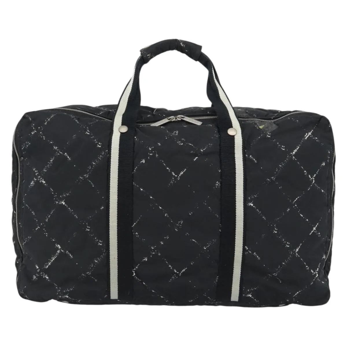 Chanel Travel Line Boston Printed Nylon Black Nylon Handbag (Pre-Owned)