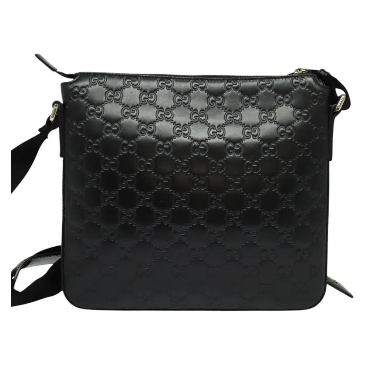 Gucci Signature Zip Messenger Guccissima Leather Black Leather Shoulder Bag Bag (Pre-Owned)