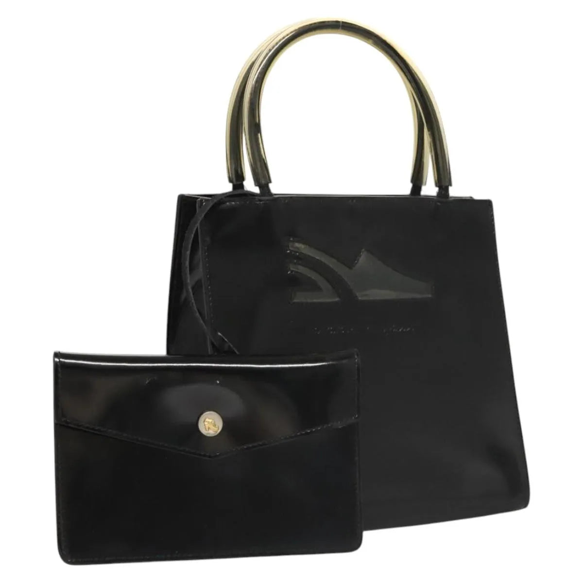 Salvatore Ferragamo Vintage Patent Leather Black Patent_Leather Handbag (Pre-Owned)