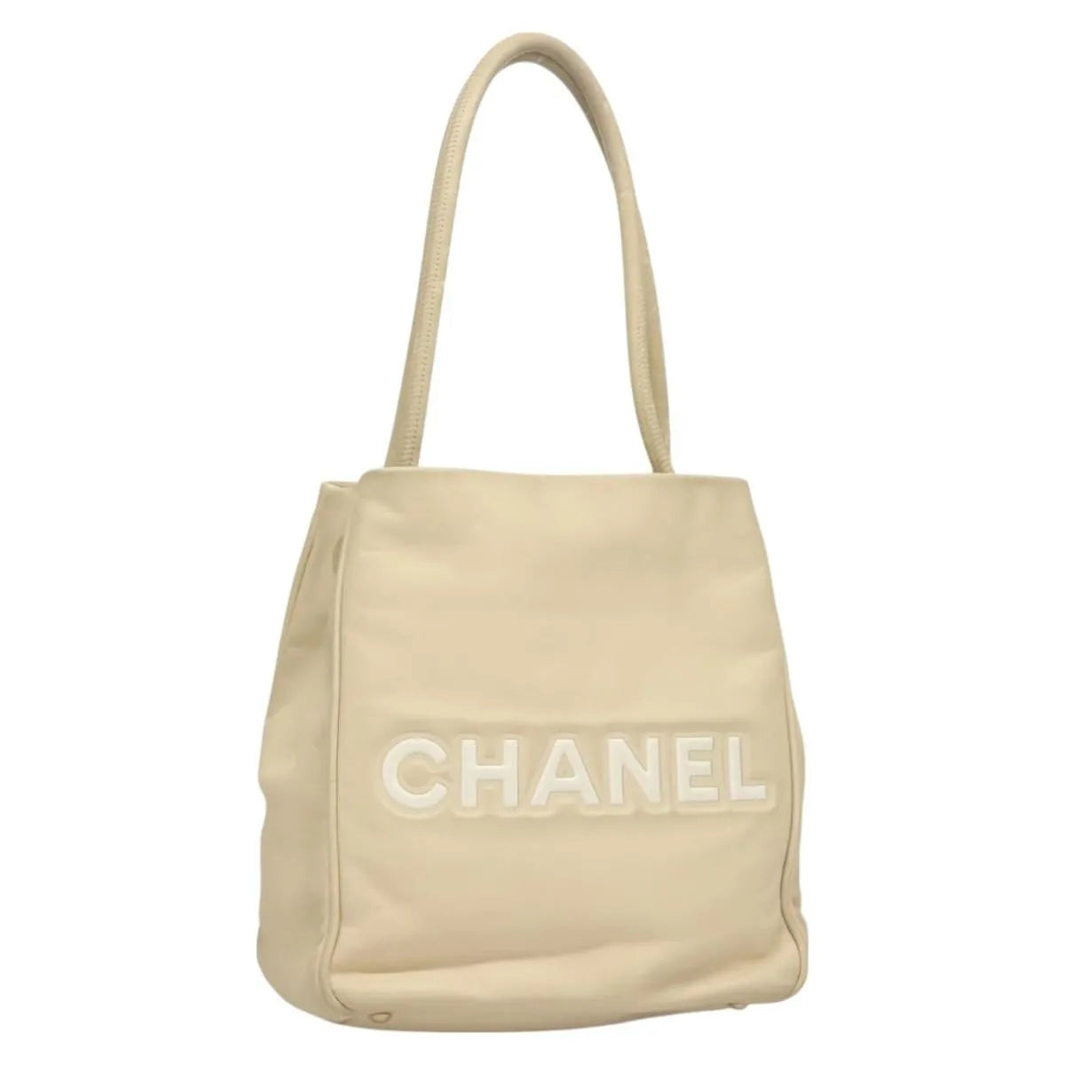 Chanel Camellia Tote Leather Beige Leather Tote Bag Bag (Pre-Owned)
