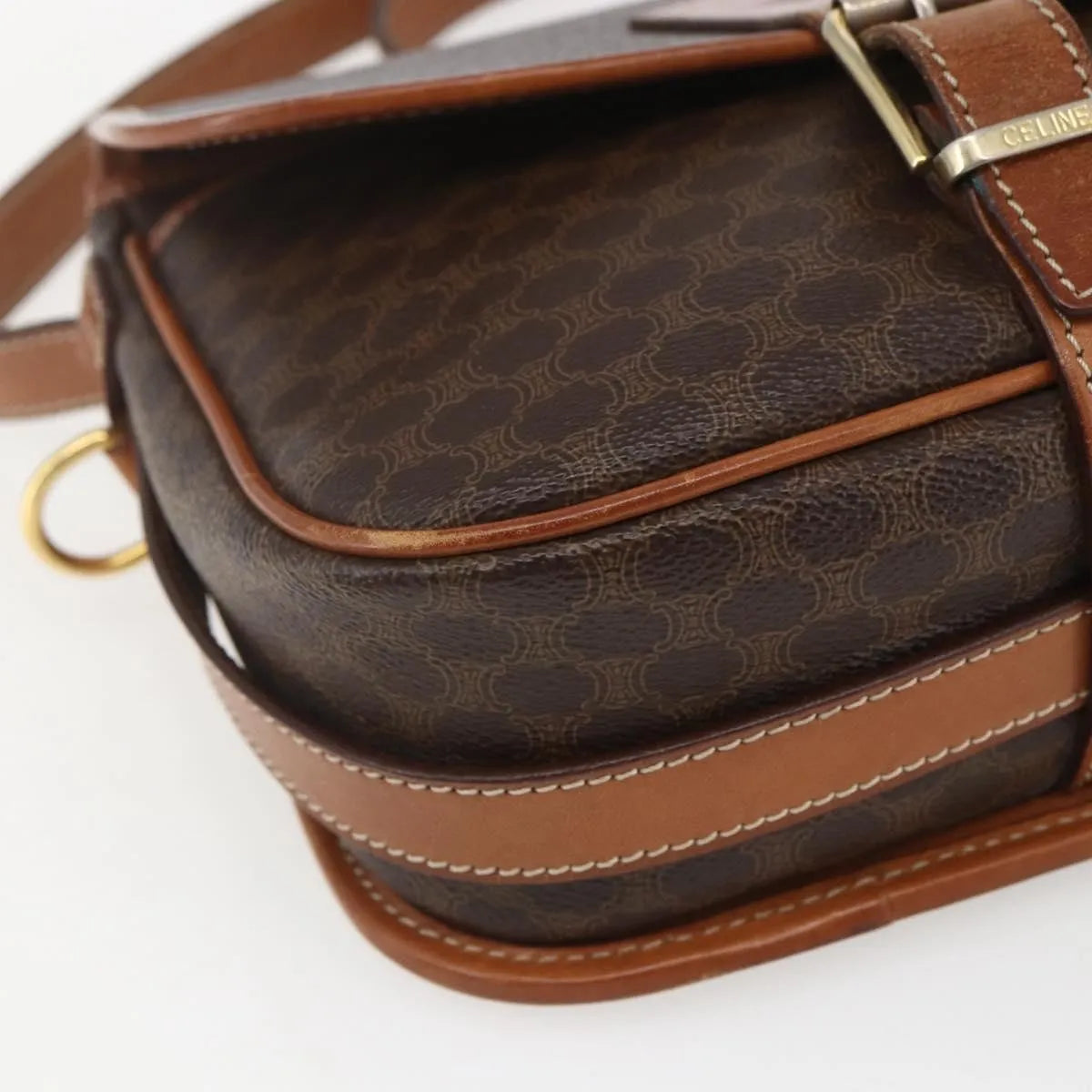 Celine Vintage Macadam Canvas And Leather Brown Canvas Shoulder Bag Bag (Pre-Owned)