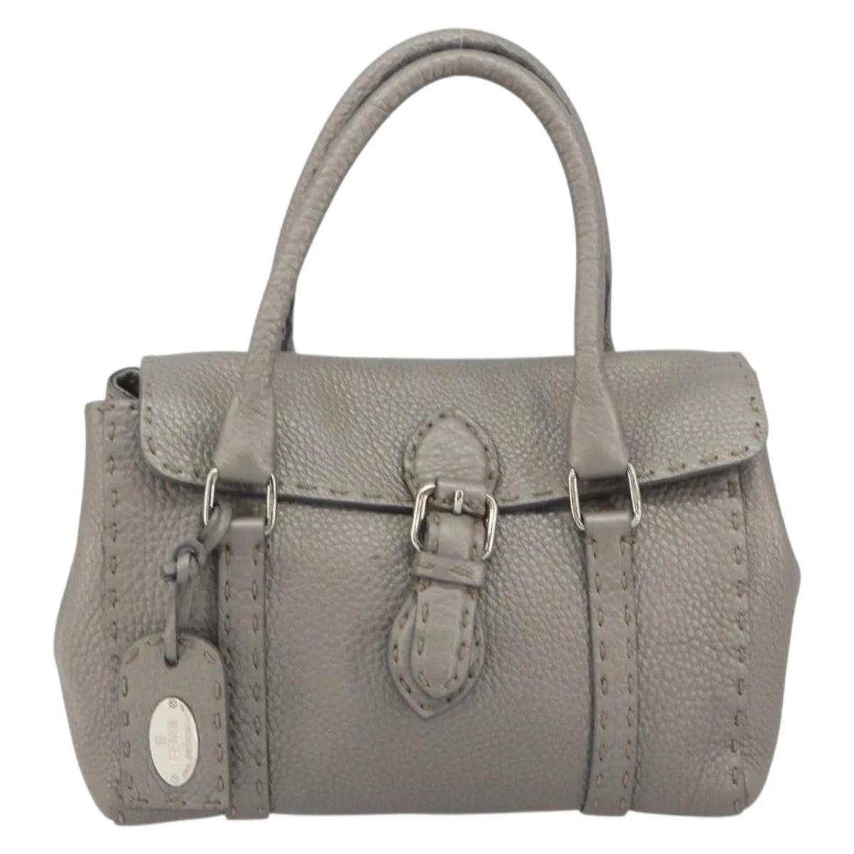 Fendi Selleria Linda Satchel Pebbled Leather Gray Leather Handbag (Pre-Owned)